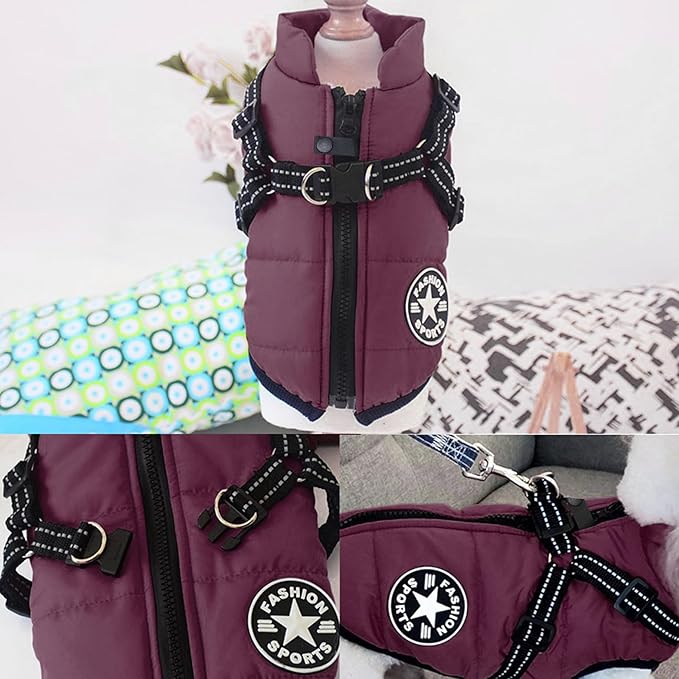 Aiboria Dog Jackets Coat for Winter Windproof Waterproof Fleece Vest Dog Jacket with Chest Strap Belt Purple XL