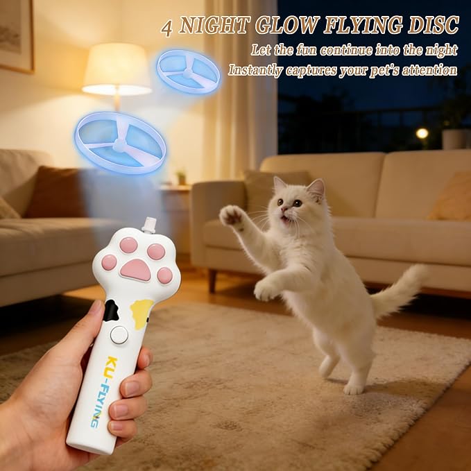 Cat Toy Disc Launcher,Rechargeable Interactive Cat Fetch Toy with 10 Discs | Cat Toys for Indoor Cats,Flying Cat Enrichment Toys for Adult Kittens Dog Playing,Hunting Tracking Toys for Outdoor Indoor