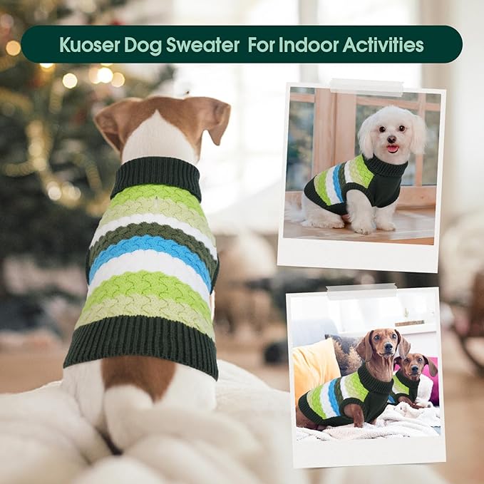 Kuoser Dog Sweater, Large Sweaters for Dogs Doggy Turtleneck Christmas Thanksgiving Outfit, Thick Warm Knitted Dog Winter Vest Puppy Fall Sweater, Pet Cold Weather Sweatshirt Warm Clothes, Green L
