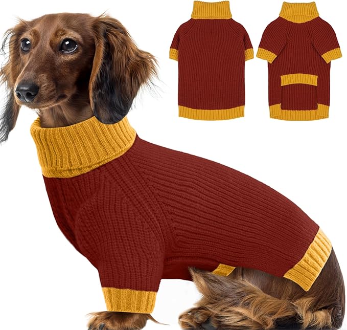 Large Dog Sweater, Soft Cable Knit Sweater with Leash Hole, Warm Christmas Sweaters for Dogs Male Female, Fall Winter Pet Sweaters for Dachshund French Bulldog, BurgundyRed L