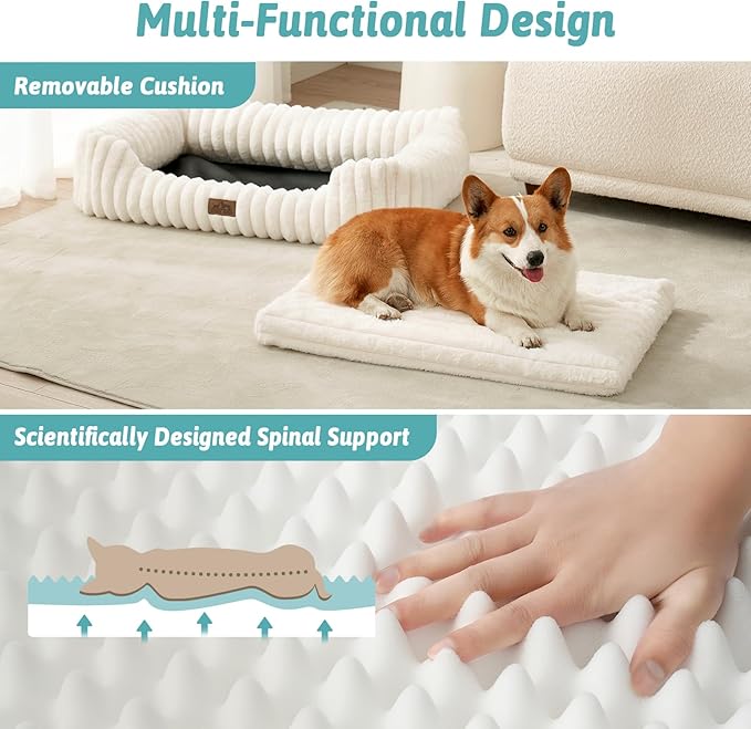 Orthopedic Dog Bed for Medium Dogs & Large Dogs - Washable Rectangle Pet Bed with Anti-Slip Bottom, Soft Calming Cat & Puppy Bed for Indoor Pets (35"x25"x8", Cream)