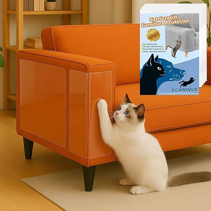 12 Pack Cat Scratch Furniture Protector Anti-Scratch Deterrent Tapes Premium Cat Couch Protector with Strong Stickiness No-Residue for Couch Doors & Walls