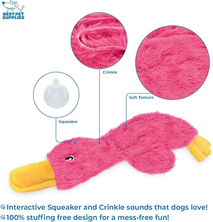 Best Pet Supplies Interactive Squeaky Dog Chew Toy, Ideal Dog Toys for Chewers, Small, Medium & Large Dogs, and Fetch Lovers - Crinkle Duck (Light Pink), Large