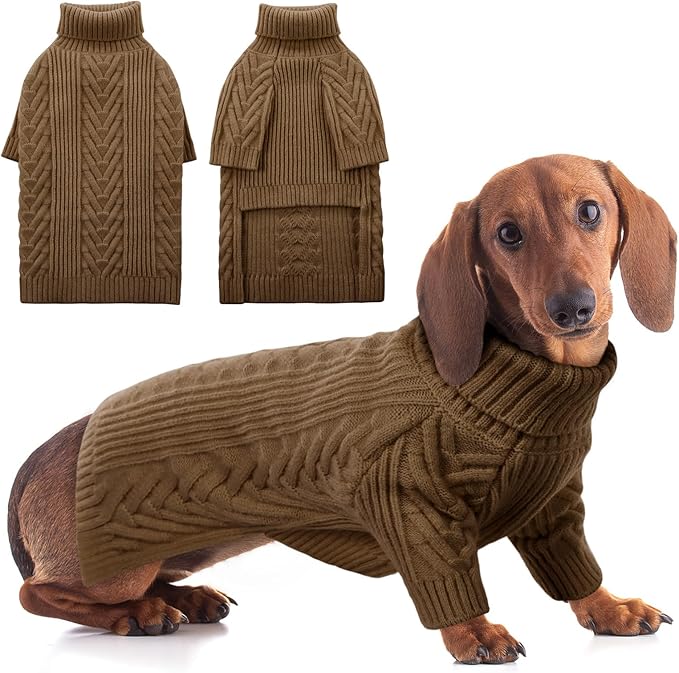 ASENKU Dog Sweater, Dog Sweaters for Medium Dogs, Warm Pullover Doggie KnitTurtleneck Warm Clothes for French Bulldog, Boston Terrier（Coffee, M）