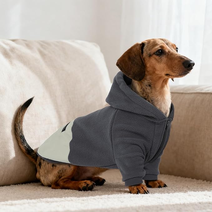 Dog Hoodie for Large Dogs, Fleece Sweatshirt with Pocket Long Sleeves Adjustable Zip, Warm Jacket Boy Girl for Bulldog Pug, Cold Weather Christmas Holiday Indoor Outdoor, Grey, XL