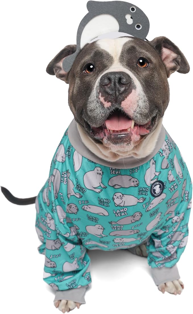 Pittie Clothing Pit Bull Dog Pajamas – Full Coverage Dog Onesie, Soft Pajama Outfit for Medium, Large, XL & XXL Breeds
