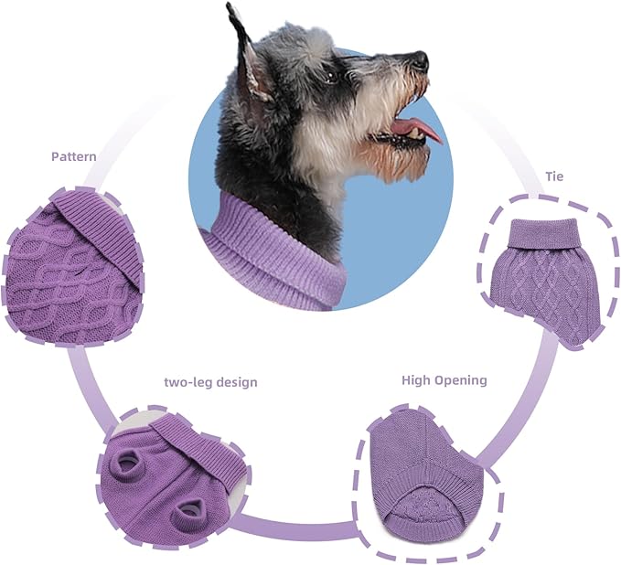 Dog Pullover Sweater, Cold Weather Cable Knitwear, Warm Clothes for Chihuahua, Bulldog, Dachshund, Pug, Yorkie, Dog Outfits for Small Dogs (Purple XS)…