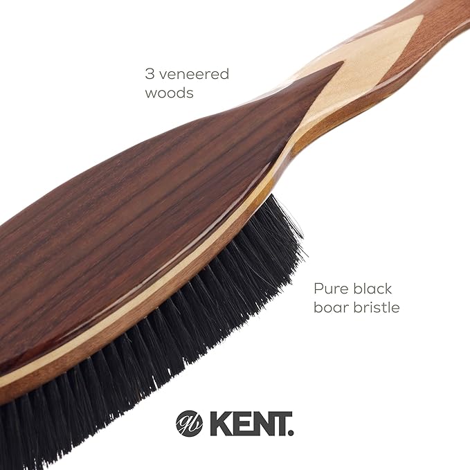 KENT CR8 Clothes Brush, 100% Natural Black Boar Bristle Lint Remover for Cashmere, Wool, and Silk for Keeping Fabrics Free from Fibres, Fluff and Pet Hair. Luxury Three Veneered Woods. Made in England