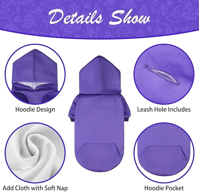KOOLTAIL Basic Dog Hoodie - Soft & Warm Dog Hoodie Sweater with Leash Hole and Pocket, Dog Winter Coat, Cold Weather Clothes Sweatshirt for Small Medium Large Dogs Puppy Cat Boys Girls Purple SM