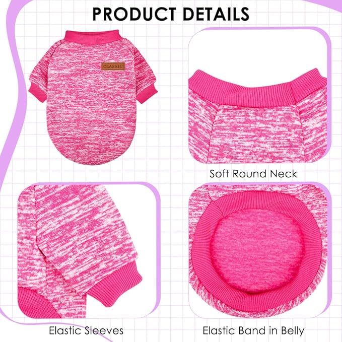 3 Pack Dog Sweaters for Small Dogs Girl Boy Winter Fleece Clothes Warm Soft Dog Sweatshirt Outfit for Dogs Cats Pet Apparel (Pink+Rose+Purple, Large)