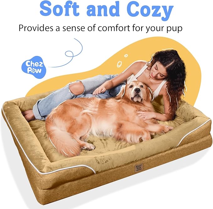 Orthopedic XL Large Dog Bed - Removable Bolster & Waterproof Washable Cover for Pet Extra Large Bed with Foam Support Non-Slip Bottom Dog Beds