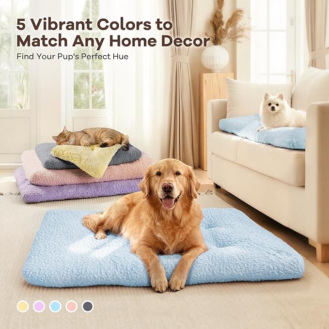 Mora Pets Dog Bed Comfy Dog Crate Beds Plush Pet Sleeping Mat Washable Pets Mattress Anti-Slip Crate Mat Soft Kennel Pad for Large, Medium, Small Dogs Cats Breeds, 35" x 23", Blue