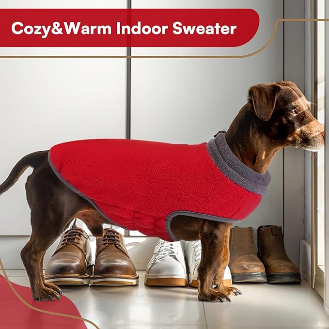 Queenmore Dog Sweater,Soft Fleece Vest Pullover Dogs Jacket with Elastic Stretchable,Warm Winter Dog Coats Cold Weather Doggy Dachshund Sweaters for Small Dogs Cats Boy or Girl (Red, M)