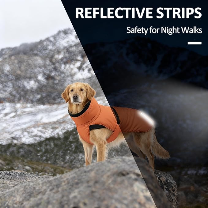 Ultra-Warm Dog Winter Coat for Hiking & Running, Adjustable Puffer Jacket with Anti-Slip Leg Straps, Water-Repellent Shell & Breathable Mesh Lining for Active Dogs (Aurantium, X-Small)