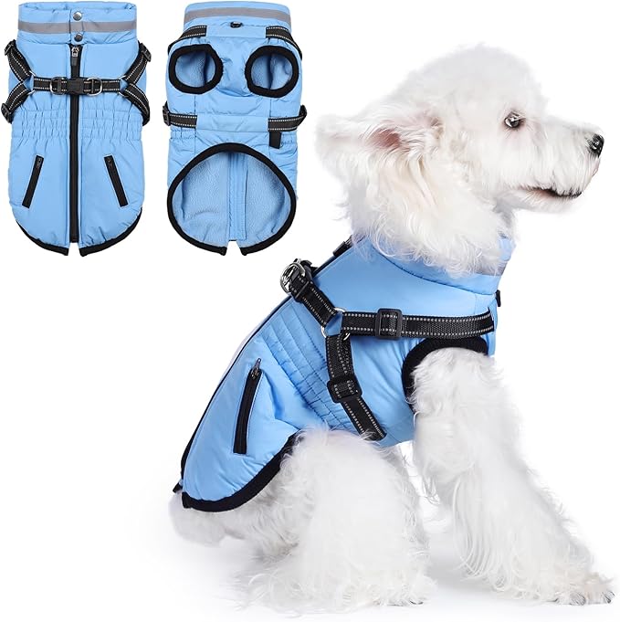 Gyuzh Dog Coat with Harness,Dog Winter Coat Jackets,Winter Waterproof Dog Coat Warm Cold Weather Dog Coat with Harness Built in for Small Medium Large Dogs