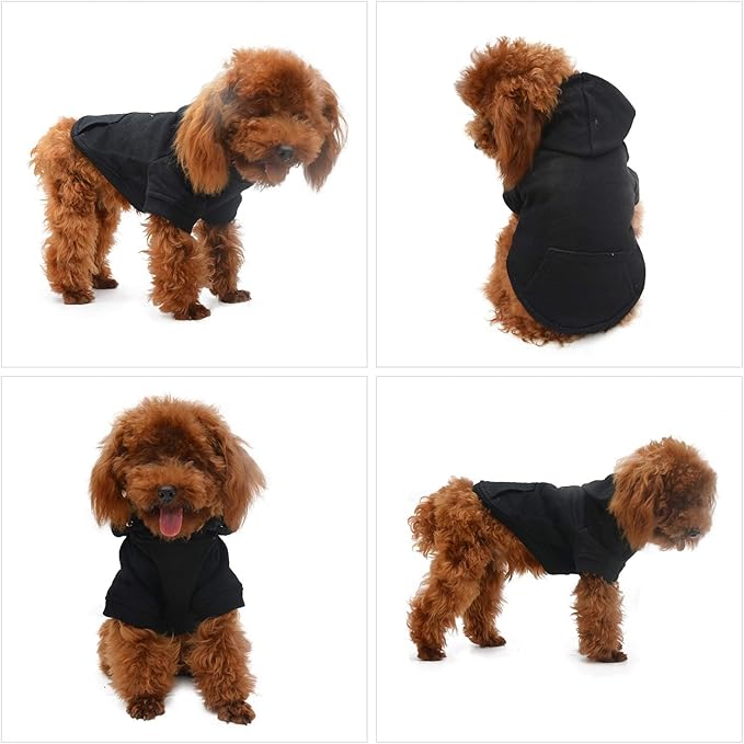 Lovelonglong Blank Basic Hoodie Sweatshirt for Dogs 100% Cotton Fits Small Medium Dachshund Large Dog Black L