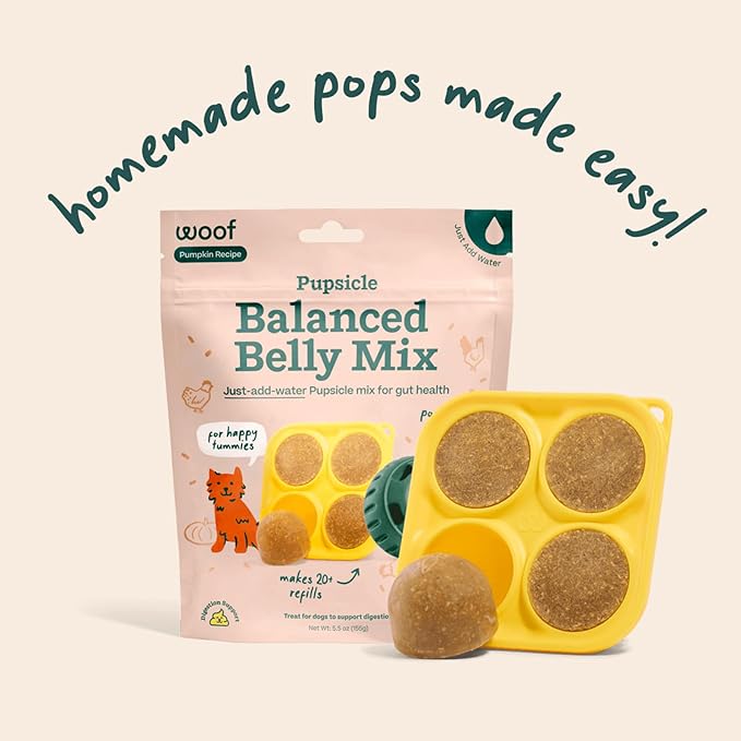 WOOF Dog Pupsicle Mix - Easy-to-Make DIY Pupsicle Refills - Tasty, Healthy Pupsicle Mix - Wholesome Ingredients - Long-Lasting Treats for Dogs - Balanced Belly Mix