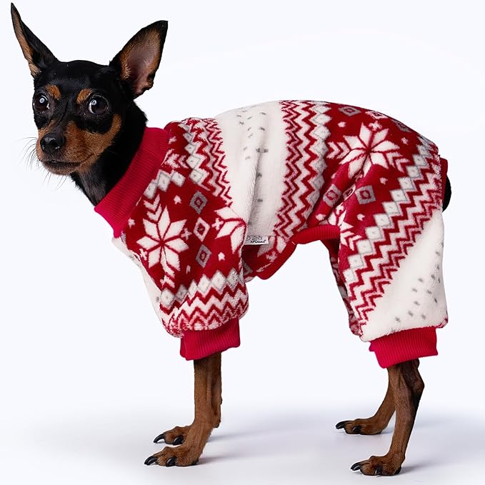 XPUDAC Dog Christmas Pajamas Fleece Dog Sweater for Small Medium Dogs Girl Boy Winter Puppy Clothes Holiday Pet Outfit, XS