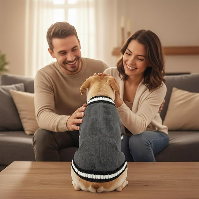Grewear Pets Knit Sweater with Knit Back Pocket, Warm Comfortable Sweater for Pets, Soft Cozy Winter Pet Clothes, Stylish Multi-Colored Sweater for Dogs & Cats Charcoal XXL