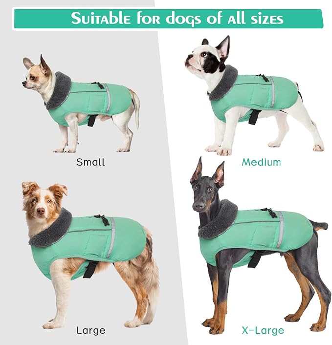 QBLEEV Warm Dog Coat Reflective Dog Jacket, Waterproof Dog Winter Coat Turtleneck Dog Clothes for Cold Weather, Thick Fleece Dog Snowsuit Christmas Dog Vest Pet Apparel for Small Medium Large Dogs M
