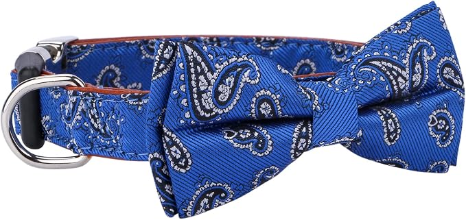 Bowtie Dog Collars Blue Paisley Pattern Large