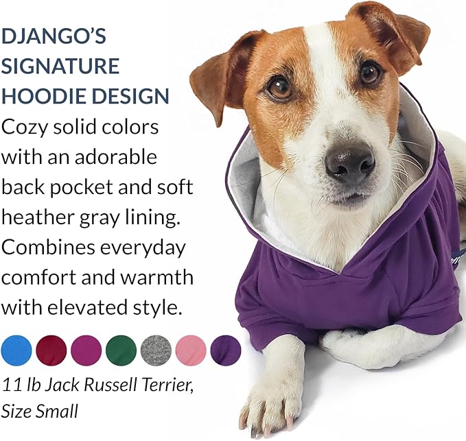 DJANGO Dog Hoodie – Warm Winter Dog Sweater & Fully Lined, Cozy Sweatshirt for Small & Medium Dogs, Dachshunds – Soft, Stretchy, Puppy Hoodie with Leash Portal, Elastic Waistband – Quartz Pink, Small