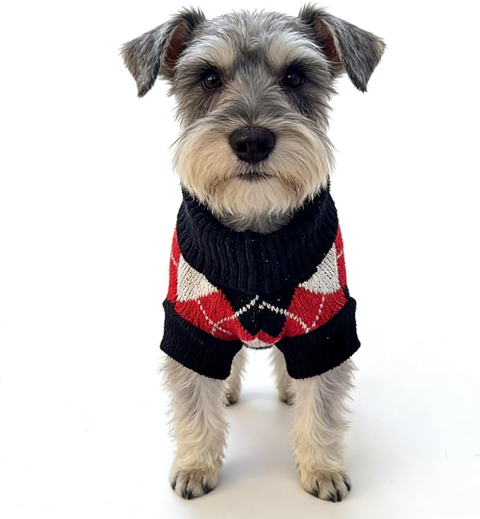Small Dog Cold Weather Sweaters – Warm Knit Turtlenecks, Cozy Pet Pullovers Dog Clothes with Leash Hole for Chihuahua Bulldog Pug Beagles (Red/Black/White, X-Large)