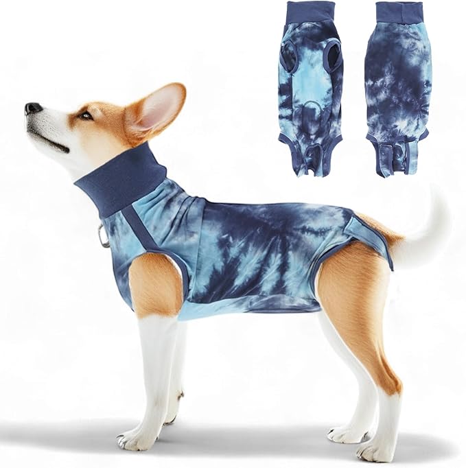 Recovery Suit for Dogs, Dog Onesie Suit for Post-Surgical, Dog Recovery Suit, Dog Clothes for Abdominal Wounds and Skin Conditions, Blue, Large