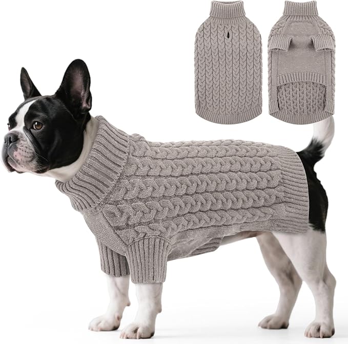 SAWMONG Dog Sweater, Dog Sweaters for Medium Dogs Girls Boys, Pullover Turtleneck Knitted Doggy Sweatshirt, Cold Weather Pet Clothes（Grey, Medium