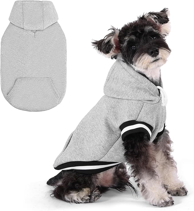 KOOLTAIL Dog Hoodie with Leash Hole & D-Ring, Thick Fleece-lined Winter Fall Warm Dog Clothes Cold Weather Coats, Soft Pet Sweater Sweatshirt for Small Medium Large Sized Dogs Puppy Boys Girls, Grey S