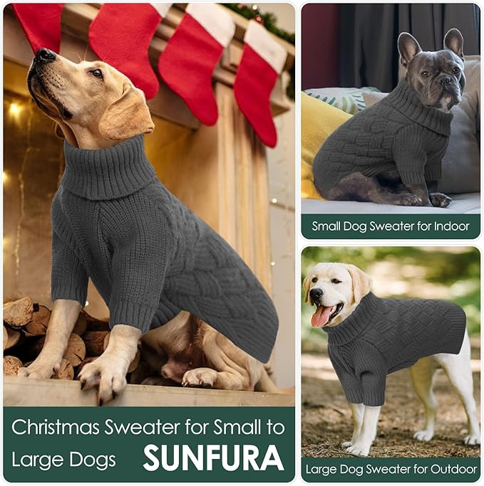 SUNFURA XS Dog Sweater, Small Dog Sweater Doggie Knitted Knitwear for Winter, Cat Pullover Christmas Sweatshirt for Yorkie Chihuahua, Warm Thick Turtleneck Clothes for Puppy, Grey X-Small