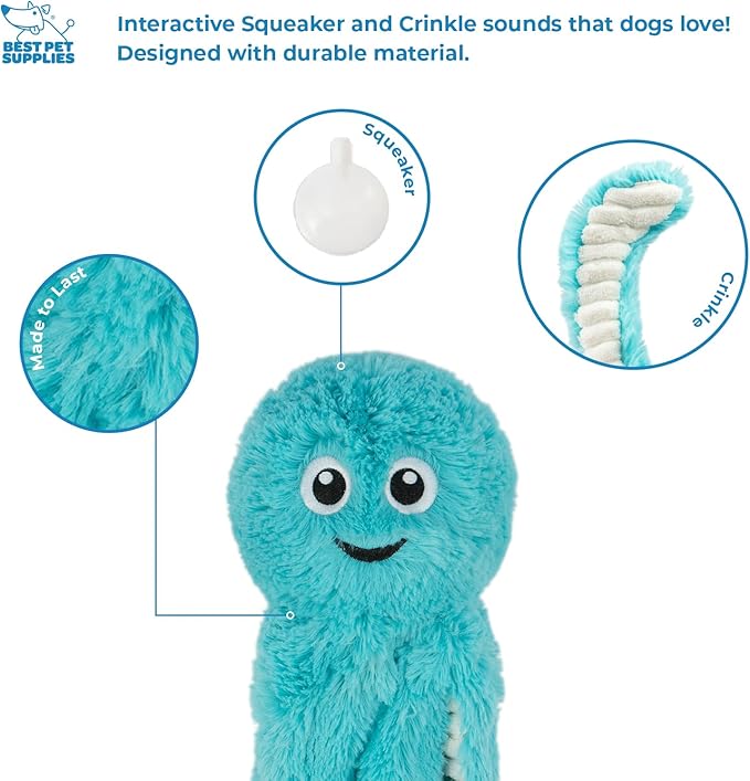Best Pet Supplies Interactive Squeaky Dog Chew Toy, Ideal Dog Toys for Chewers, Small, Medium & Large Dogs, and Fetch Lovers - Octomutant (Fuchsia, Purple, Turquoise), Large