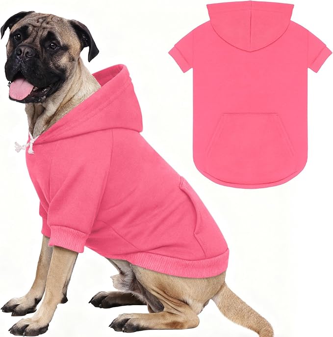 5XL Dog Sweaters for Large Dogs,Extra-Large Dog Hoodie,Cozy Fleece Interior Sweatshirt with Hood & Pocket,Leash Hole,Pet Clothes Sweater Hoodie for Large Dogs,Pink&5XL