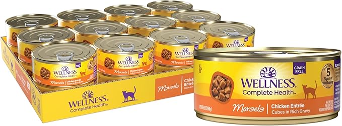 Wellness Complete Health Cubed Adult Wet Cat Food, Natural, Protein-Rich, Grain Free, 5.5 Ounce, 24 Pack, (Chicken Entrée)