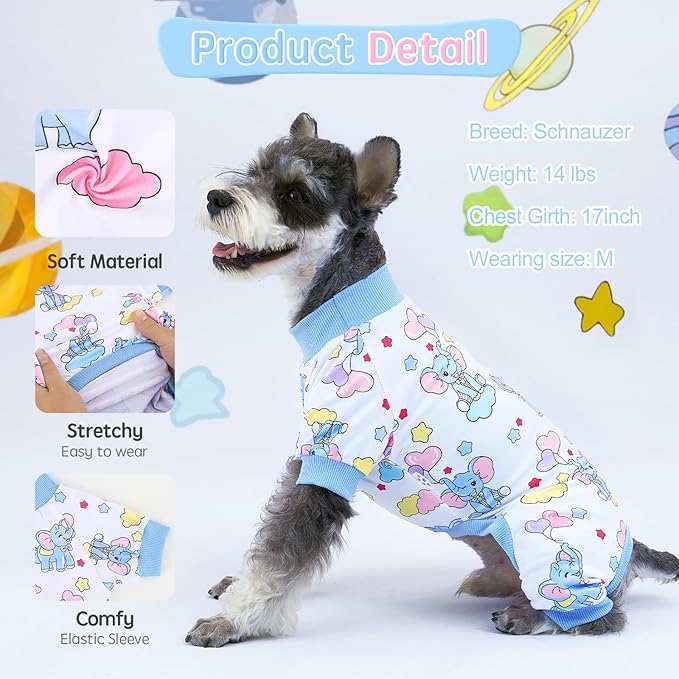 XPUDAC 4 Pieces Dog Pajamas Soft Strechy Puppy Onesies Pet Clothes for Small Medium Dogs Boy Girl Cat Pet Outfit, 150-L