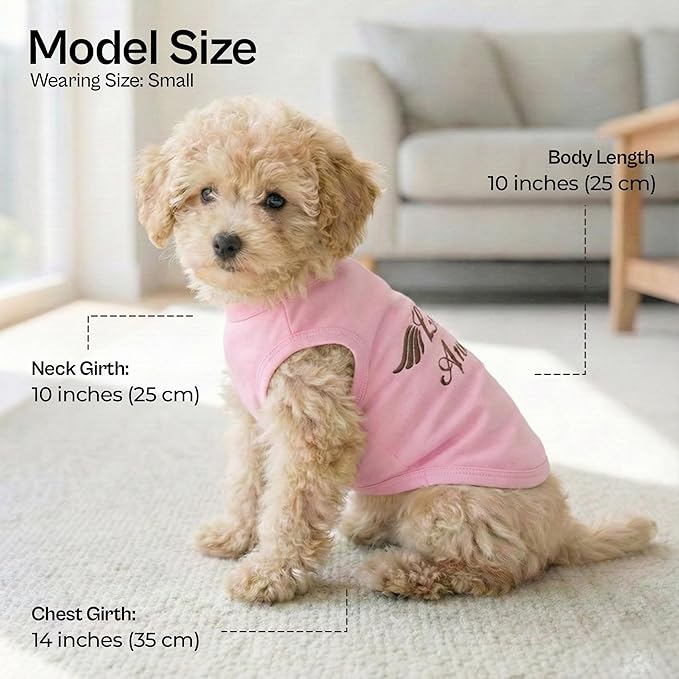 Parisian Pet Dog Tshirt - Embroidered “ Lil Angel “ Dogs Apparel - 100% Cotton, Lightweight Puppy Clothes Female - Pink Doggy Tee Shirts - Sleeveless Dog Shirts for Small Dogs Girl - S
