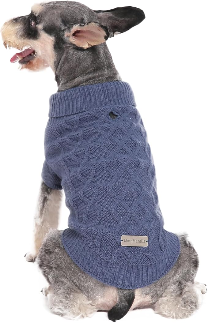 Small Dog Warm Winter Sweater MengMengDa Pet Clothes Puppy Knitwear for Small to Medium Breeds Dog Outfits, (Dark Blue L)