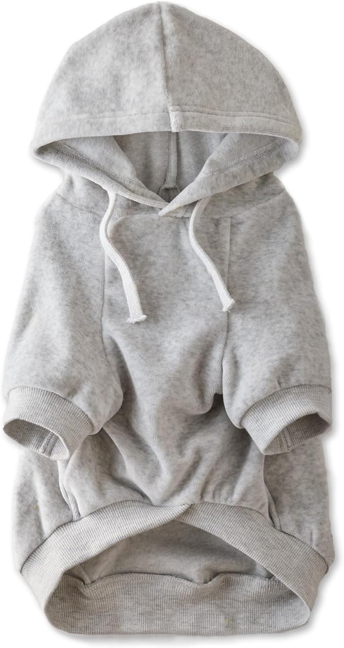 Cooper II Organic Cotton Velour Dog Hoodie Pet Coat for Small, Medium and Large Dogs, Light Heather Gray, Small