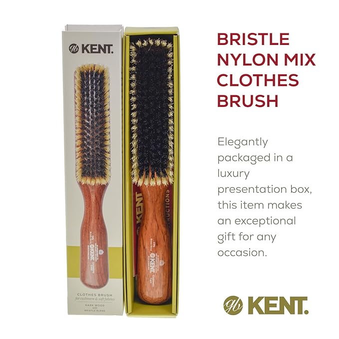 Kent CP6 Clothes Brush. 100% Natural Black & White Boar Bristle Lint Remover Especially for Cashmere, Wool and Silk for Keeping Delicate Fabrics Free from Fibres, Fluff and Pet Hair. Made in England