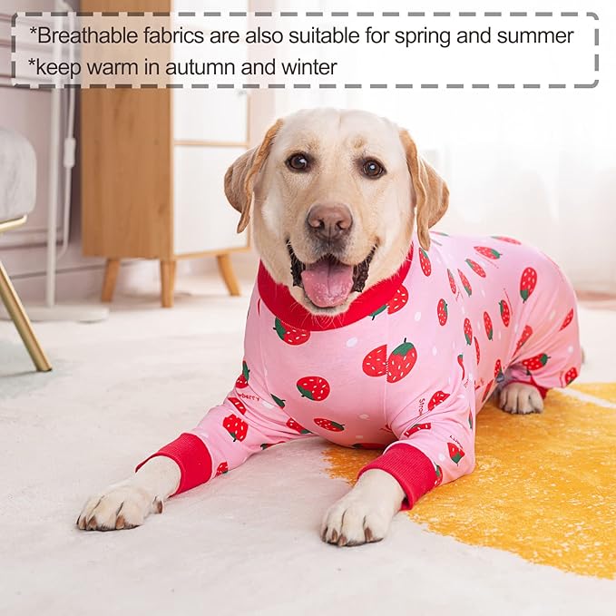Dog Recovery Suit After Surgery Female Male, Medium Large Dog Neuter Shirt Cone Alternatives Prevent Licking Surgical Onesies (Strawberry, 7XL)