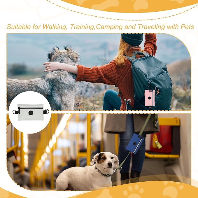 Dog Poop Bag Holder, Pet Waste Bag Dispenser Dog Treat Pouch with Zipper Oxford Cloth Portable Reusable Easy Cleanup(1Pcs, Gray), Intended for Outdoor/Travel/Walking