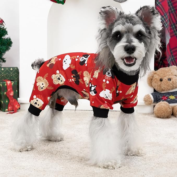 XPUDAC 4 Pack Dog Christmas Pajamas Stretchy Dog Clothes for Small Medium Dogs Girl Boy Christmas Puppy Outfit Pet Jumpsuits Pjs Winter Cat Costume, 3XL
