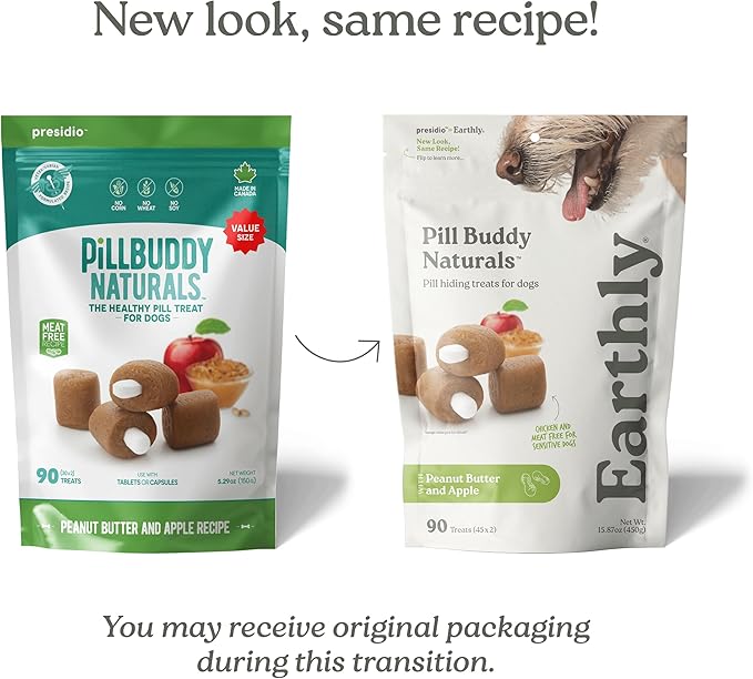 Earthly Pill Buddy Naturals - PB & Apple Recipe Pill Hiding Treats for Dogs - Make A Perfect Pill Concealing Pocket Or Pouch for Any Size Medication - 90 Servings