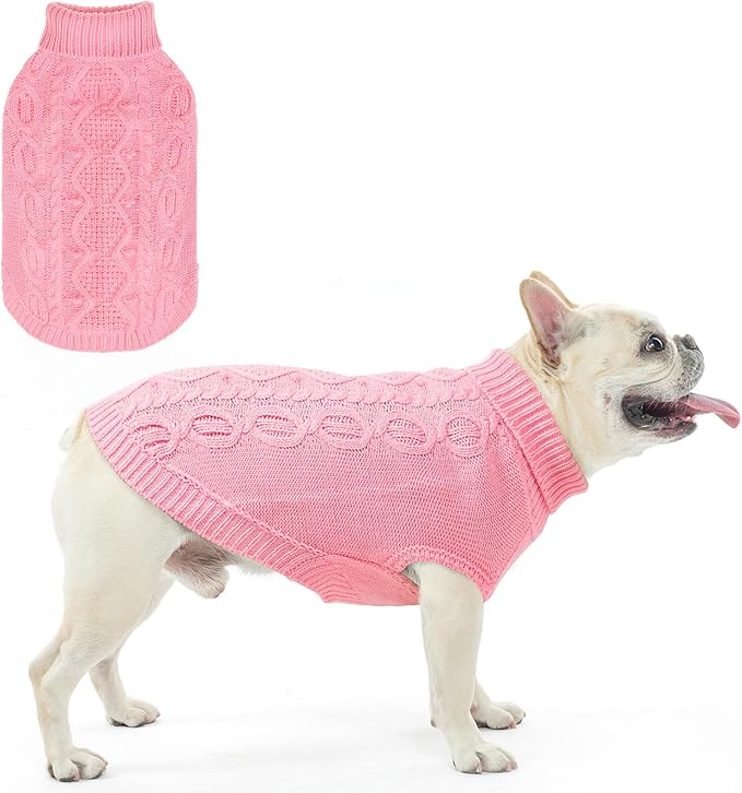 SCENEREAL Knitted Dog Sweater for Small Medium Large Dogs, Cat Dog Winter Coat Warm Sweartershirts Outfits, Classic Pet Clothes with Leash Hole, Soft Pet Knitwear Apparel for Girls Boys, Pink SM