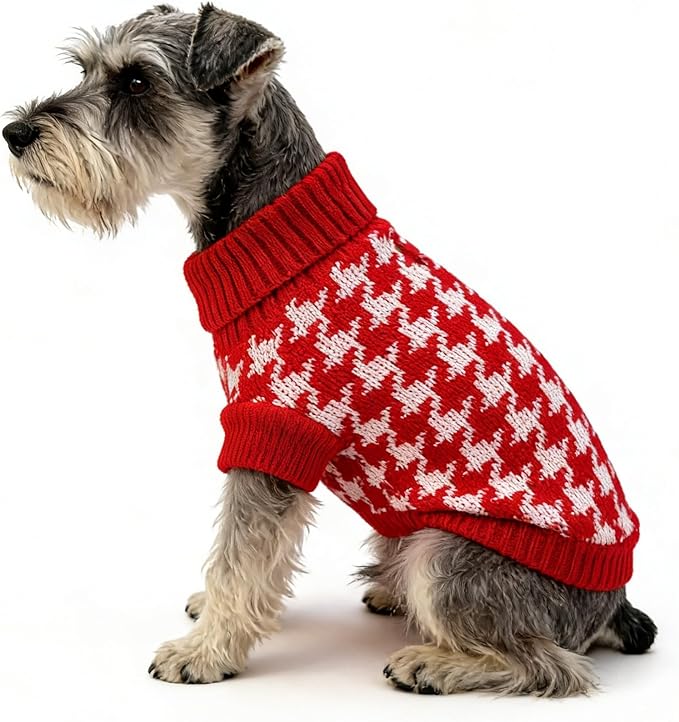 Small Dog Cold Weather Sweaters – Warm Knit Turtlenecks, Cozy Pet Pullovers Dog Clothes with Leash Hole for Chihuahua Bulldog Pug Beagles (Red/White, Small)