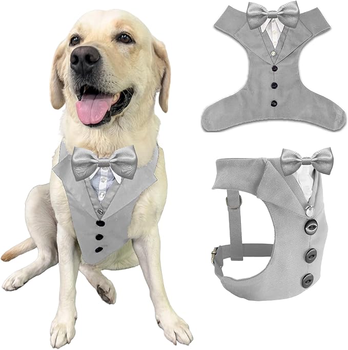 AVERYDAY Dog Tuxedo for Wedding Outfit, Dog Suit and Tie Costumes for Birthday, Halloween, Cosplay, Christmas Party, Pet Formal Wear with Bowtie, Tux for Medium Large Dogs, Bulldog, Labrador, Husky