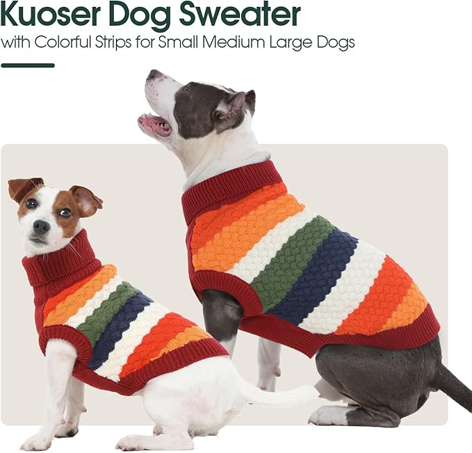 Kuoser Dog Sweater, Warm Dog Sweaters for Extra Large Dogs Girl Boy, Pet Turtleneck Knitted Pullover Jumper for Xmas Thanksgiving, Puppy Winter Vest Thermal Doggy Sweatshirt for Fall Winter, Red 3XL