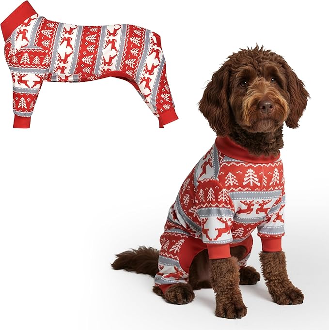 Spark Paws Dog Christmas Pajama, Dog Recovery Suit Male, Onesie, Ultra-Soft and 4-Way Stretch, for Small Medium and Large Breeds - Winter Wonderland - 2XL