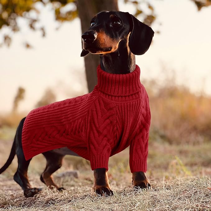 ASENKU Dog Sweater, Dog Sweaters for Medium Dogs, Warm Pullover Doggie KnitTurtleneck Warm Clothes for French Bulldog, Boston Terrier（Red, L）