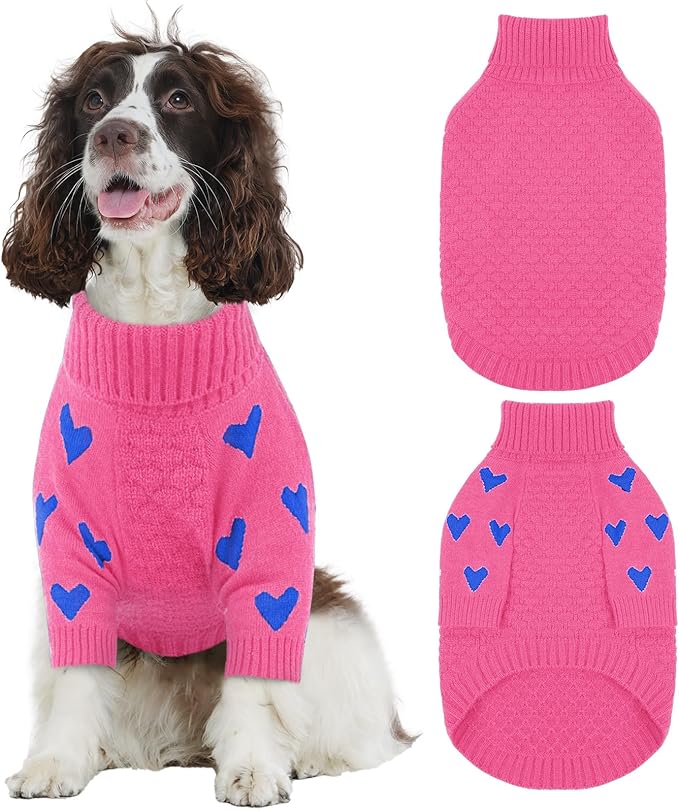 Kuoser Dog Sweater,Thermal Knitted Large Dog Sweaters,Turtleneck Thick Pet Holiday Sweater Dogs Christmas Outfit,Cold Weather Pet Winter Clothes Doggie Knitwear Girl Boy for Fall Xmas,Pink L